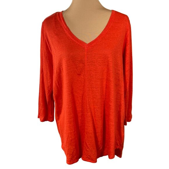 Tahari 100% Linen Tunic Top Shirt Red Size 1X V-Neck 3/4 Sleeve - Picture 1 of 6